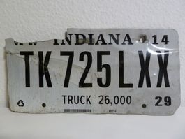 USA Nummernschild Auto License Plate INDIANA TK 725 LXX