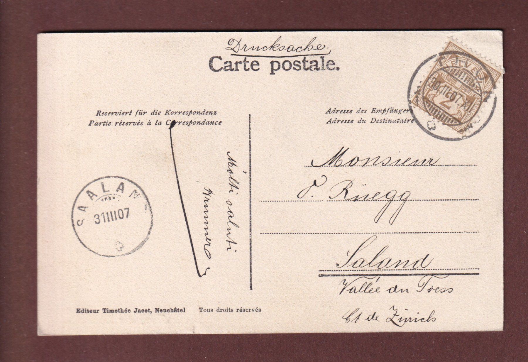 Ansichtskarten: THUN - Fröhliche Ostern - 1907 – Gebraucht aus Pully von nicecards 1