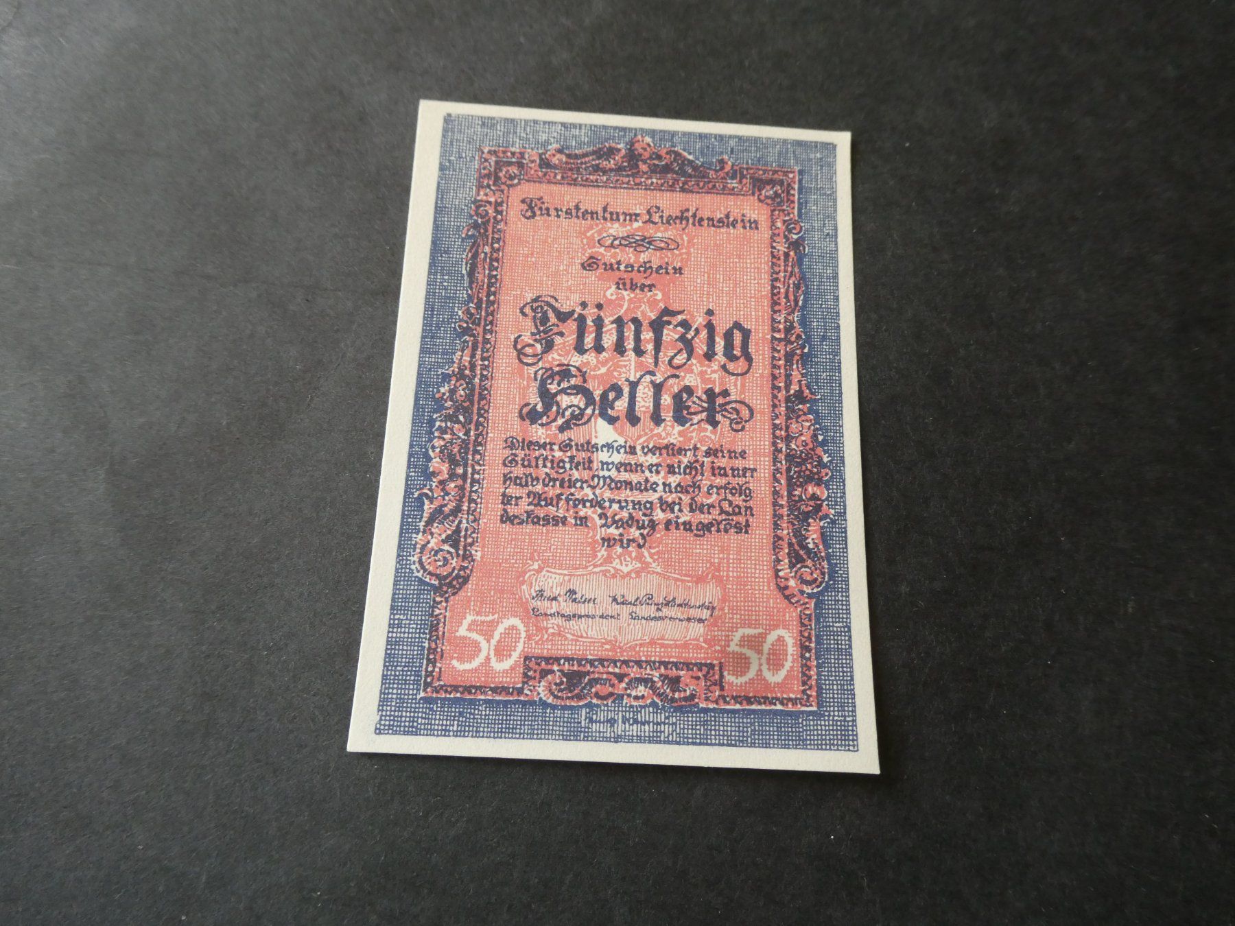 Banconote: Liechtenstein 1920, 50 Heller - ungefaltet – Usato da Hinterforst venduto da Rohusri