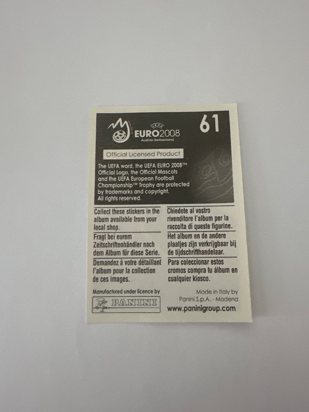 Panini Cartes à collectionner: Panini UEFA EM 2008 Sticker - Nr. 61 – D'occasion à Sulz AG par DealWerk 1