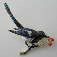Elster Vogel Broschen Emaille mit Strass