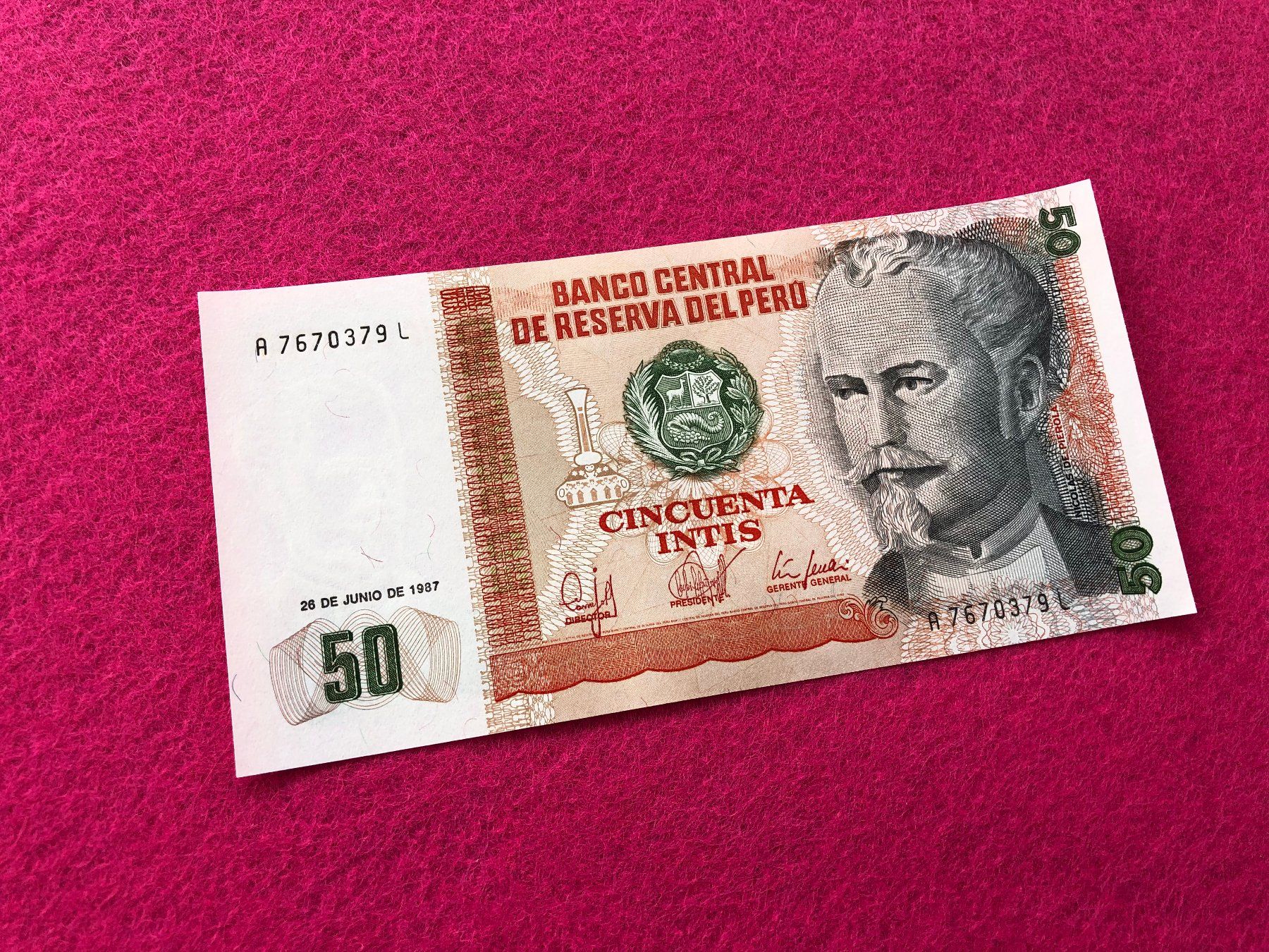 Banknoten: Peru 1987 - 50 Intis UNC – Neu und originalverpackt aus Pfäffikon SZ von Sieben77 2