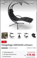Hängeliege GRENADA schwarz Sonnendach inklusive neu