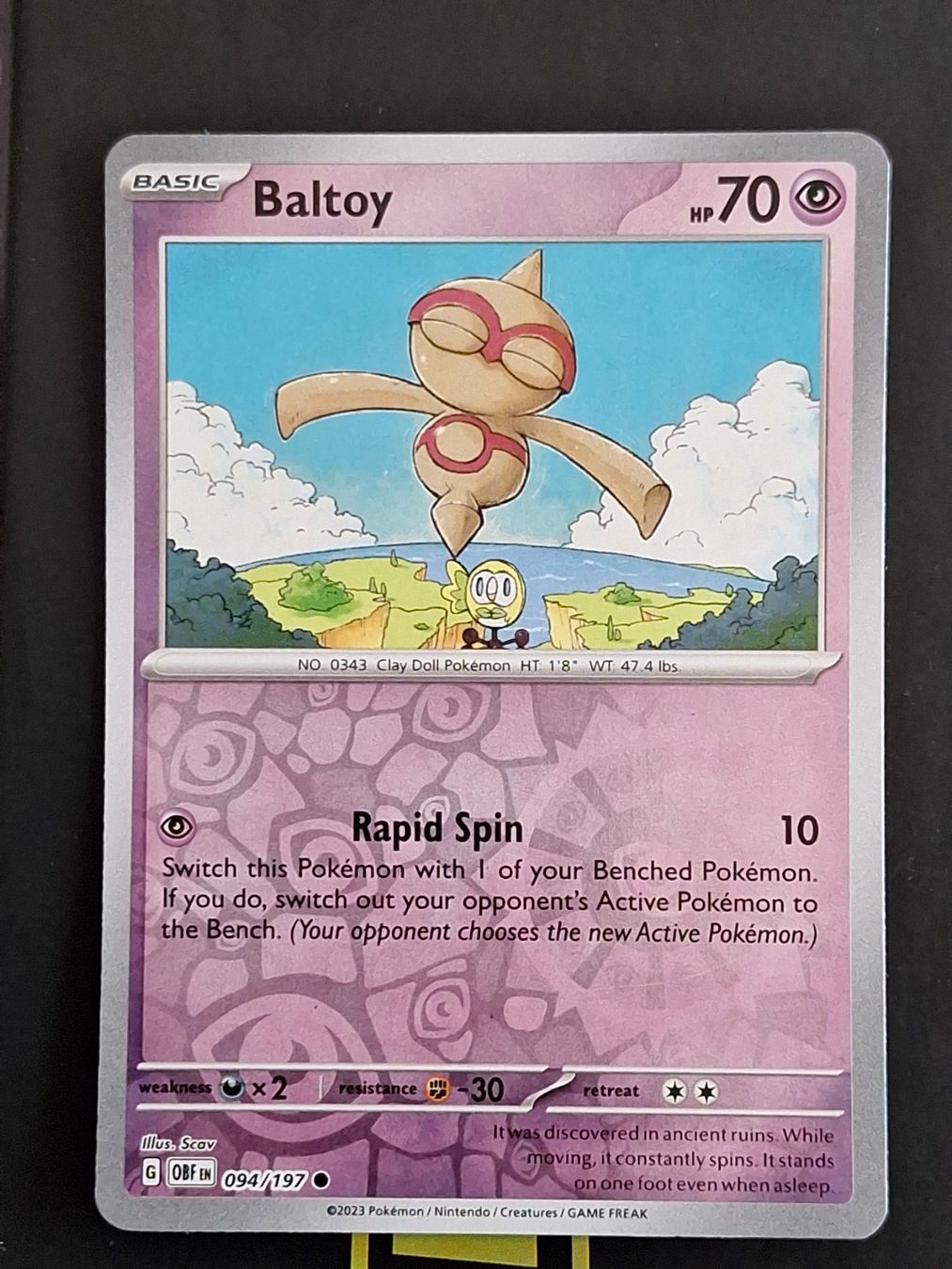 Pokémon Sammelbilder & Trading cards: Baltoy - Pokemon Reverse Holo Obsidian Flames – Gebraucht aus Altstätten SG von GGsGameshop
