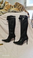 Kniehohe Lederstiefel Gr. 40 – Spitze – Schwarz – Echtleder