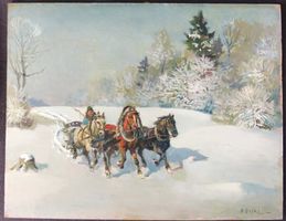 (LAGERVERKAUF) Ölgemälde „Winterliche Troika“ – H. Orski