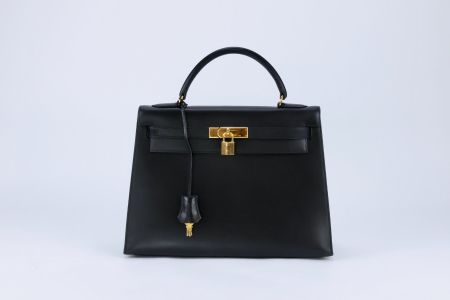 Vintage Hermès Kelly 32 Box Calf Tasche – Schwarz (von 1996)