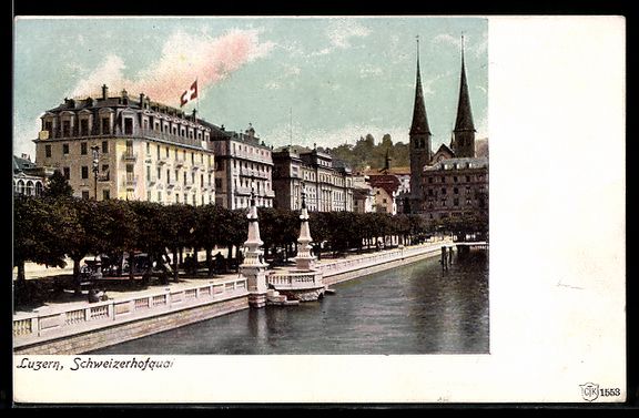 Cartoline postali: AK Luzern, Schweizerhofquai mit Kirche – Usato da Berlin venduto da bartko-reher
