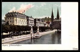 AK Luzern, Schweizerhofquai mit Kirche