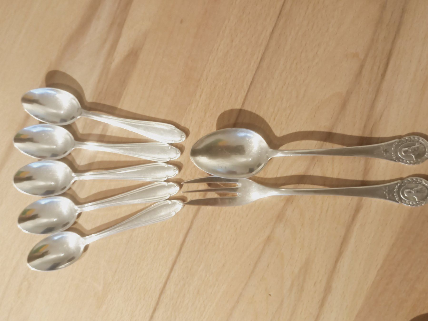 Set di posate: Silber Löffel u. Gabel, 5 Teelöffel 90-18 Silber – Usato da Tuebach venduto da bac_7kpb 3