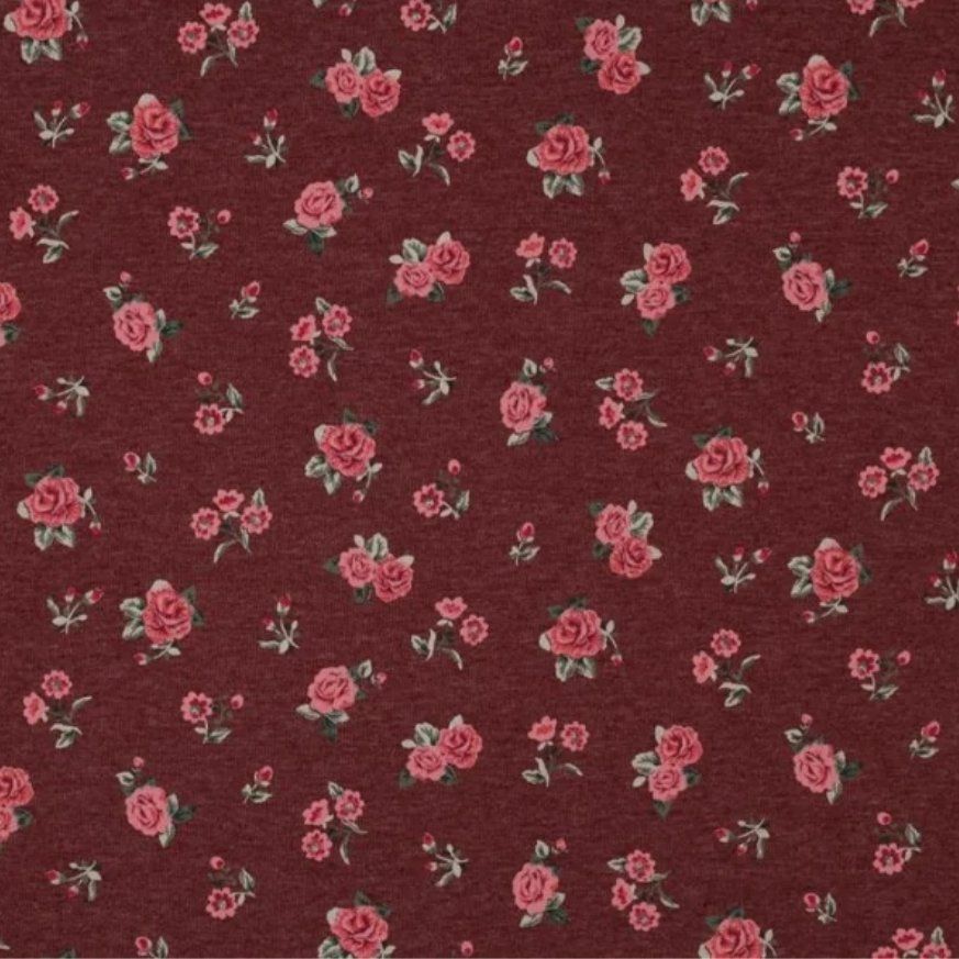 Tessuti: Baumwolljersey Blumen - beere melange – Nuovo e nell'imballaggio originale da Steg im Tösstal venduto da J.Kreisl 1