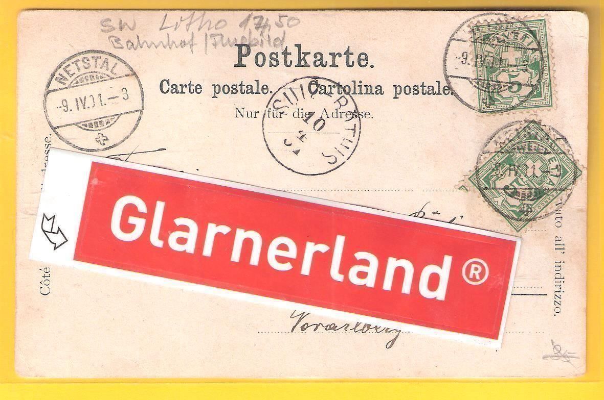 Cartoline postali: 9.4.1901 Litho Gruss aus Netstal Glarus-Flugbild/selten – Usato da Zürich venduto da Hagliweg 2