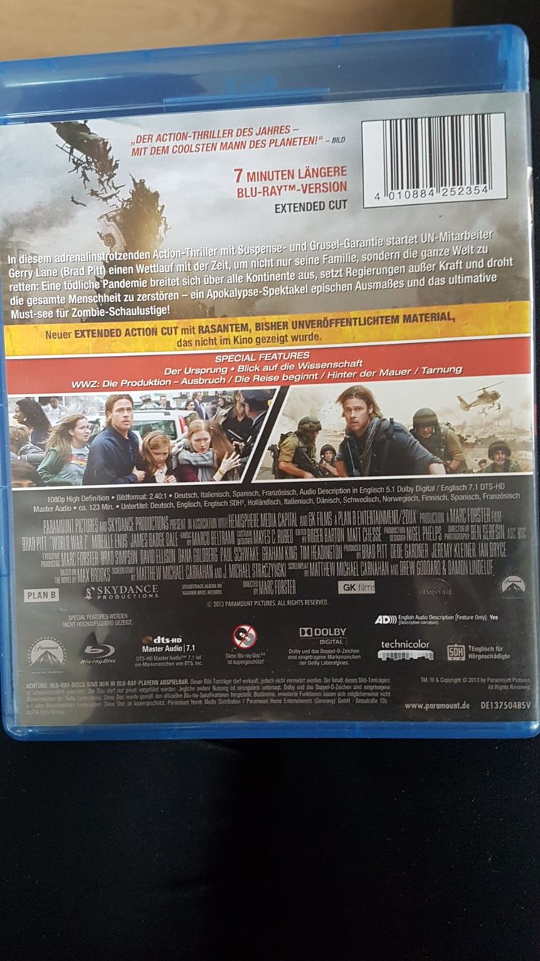 Tutti i DVDs: Blue-ray "World War Z" mit Brad Pitt – Usato da Buttisholz venduto da Simone_n 1