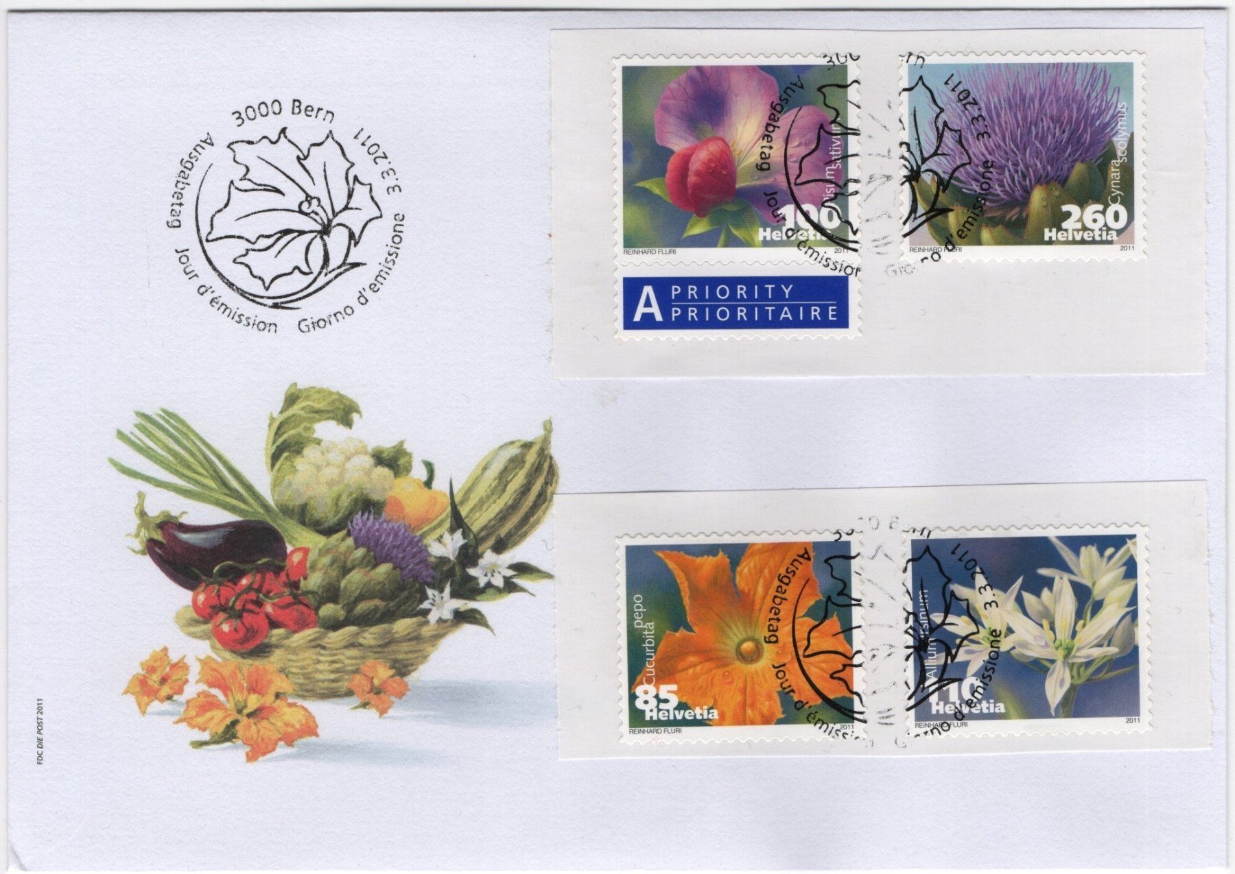 Tutti i francobolli: Gemüseblüten Serie auf illustriertem FDC – Usato da Eglisau venduto da Chperfins
