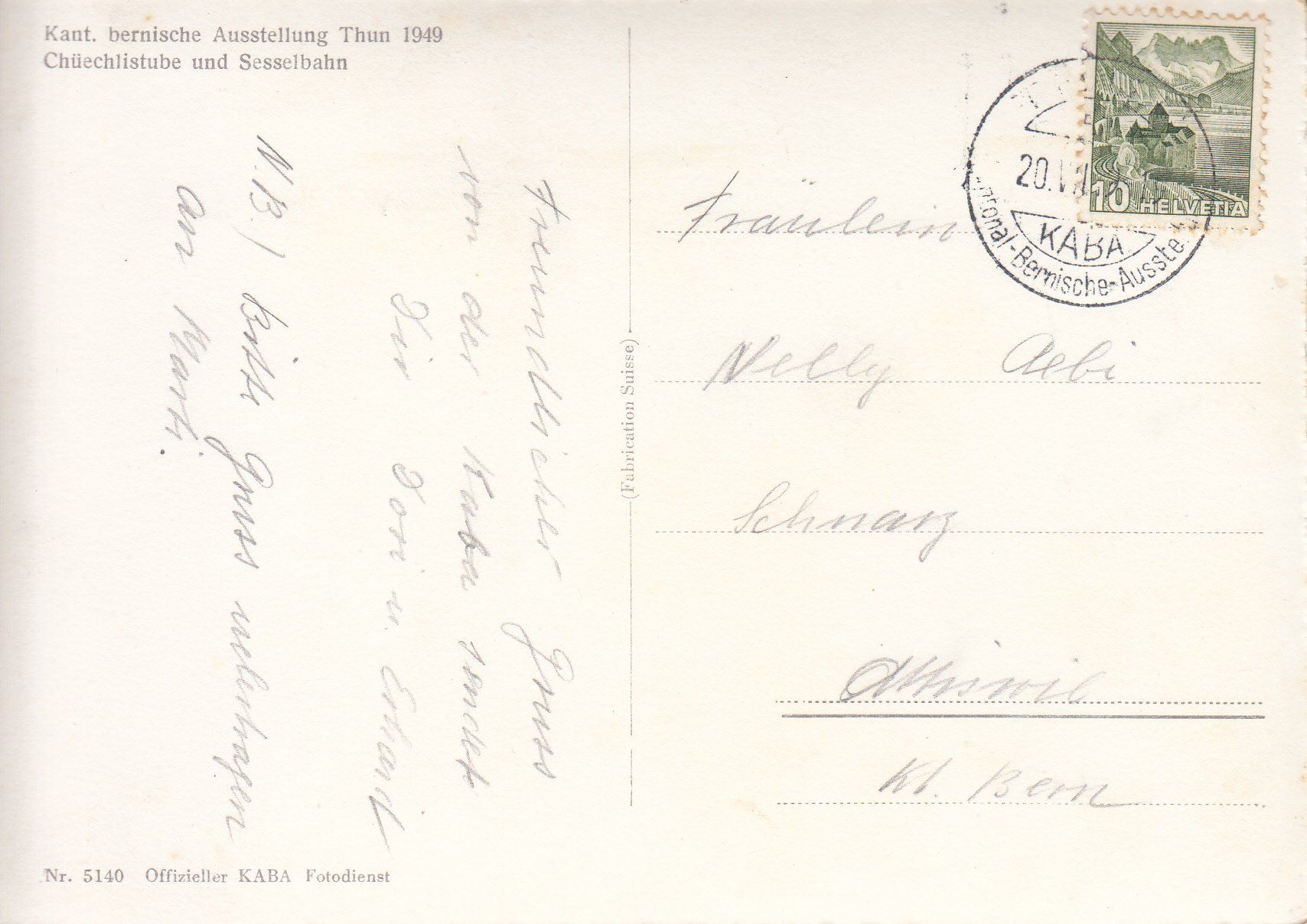 Cartoline postali: Thun, kant. bern. Ausstellung 1949 – Usato da Bürglen TG venduto da StampGraf 1