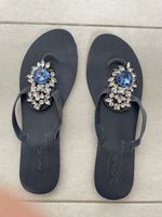 Stunning Blue Jeweled Summer Sandals, Size 41
