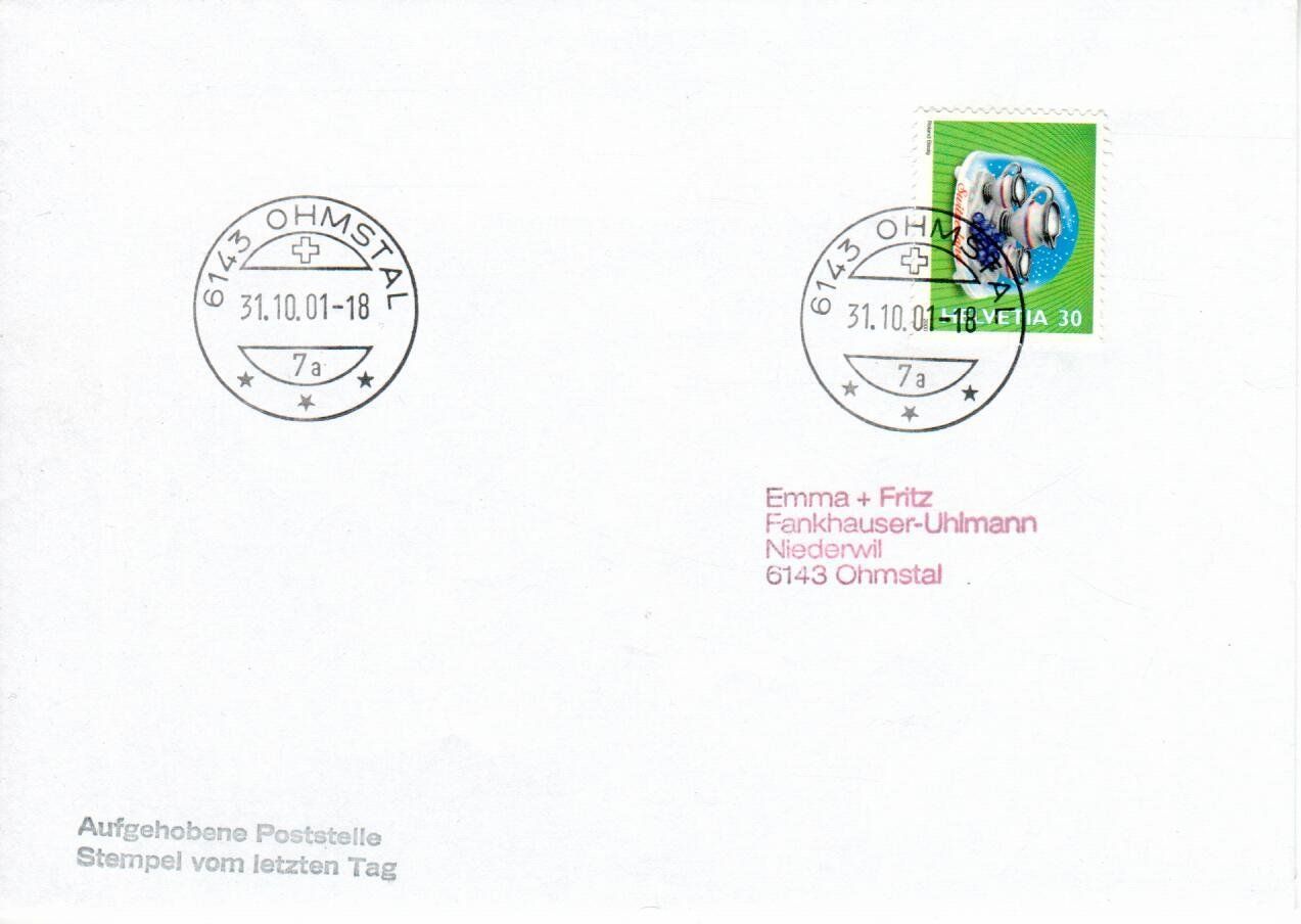 Tous les timbres: Ohmstal - Aufgehobene Poststelle – D'occasion à Wolhusen par Curver9