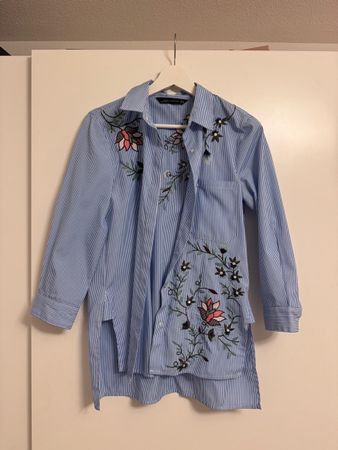 Zara Damenhemd M  Hellblau/Weiss