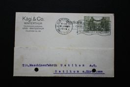 Korrespondenzkarte Kägi & Co Winterthur 1919 gelaufen