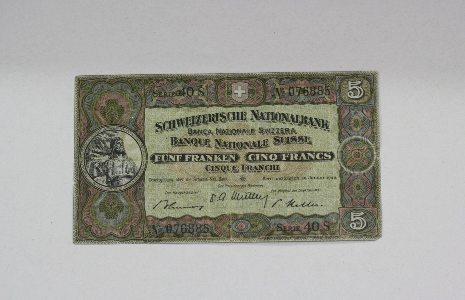 Banknoten: 5 Franken Note 1949 – Gebraucht aus Chur von Invinoveritas 1