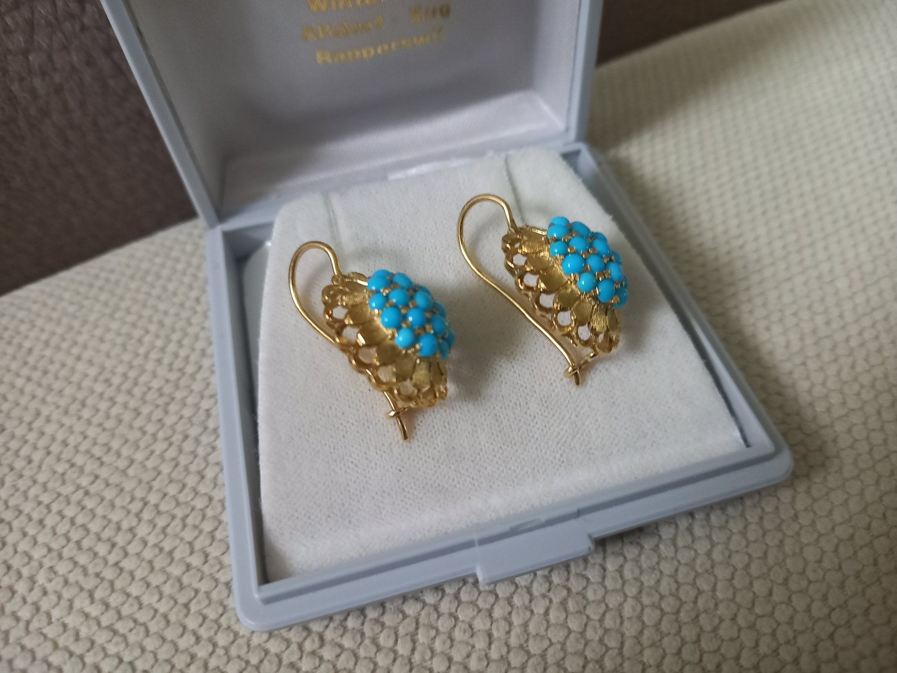 Orecchini pendenti & Orecchini a lobo: Exclusive Ohrhänger mit 38 Türkis-Cabochons – Nuovo (secondo la descrizione) da Rickenbach LU venduto da pepan44 2