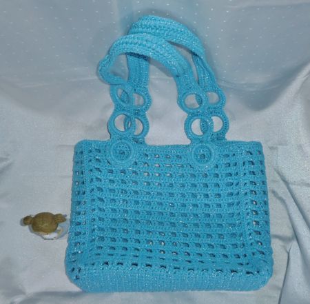 Gehäkelte Umhängetasche Strandhandtasche Damen Blau Tasche