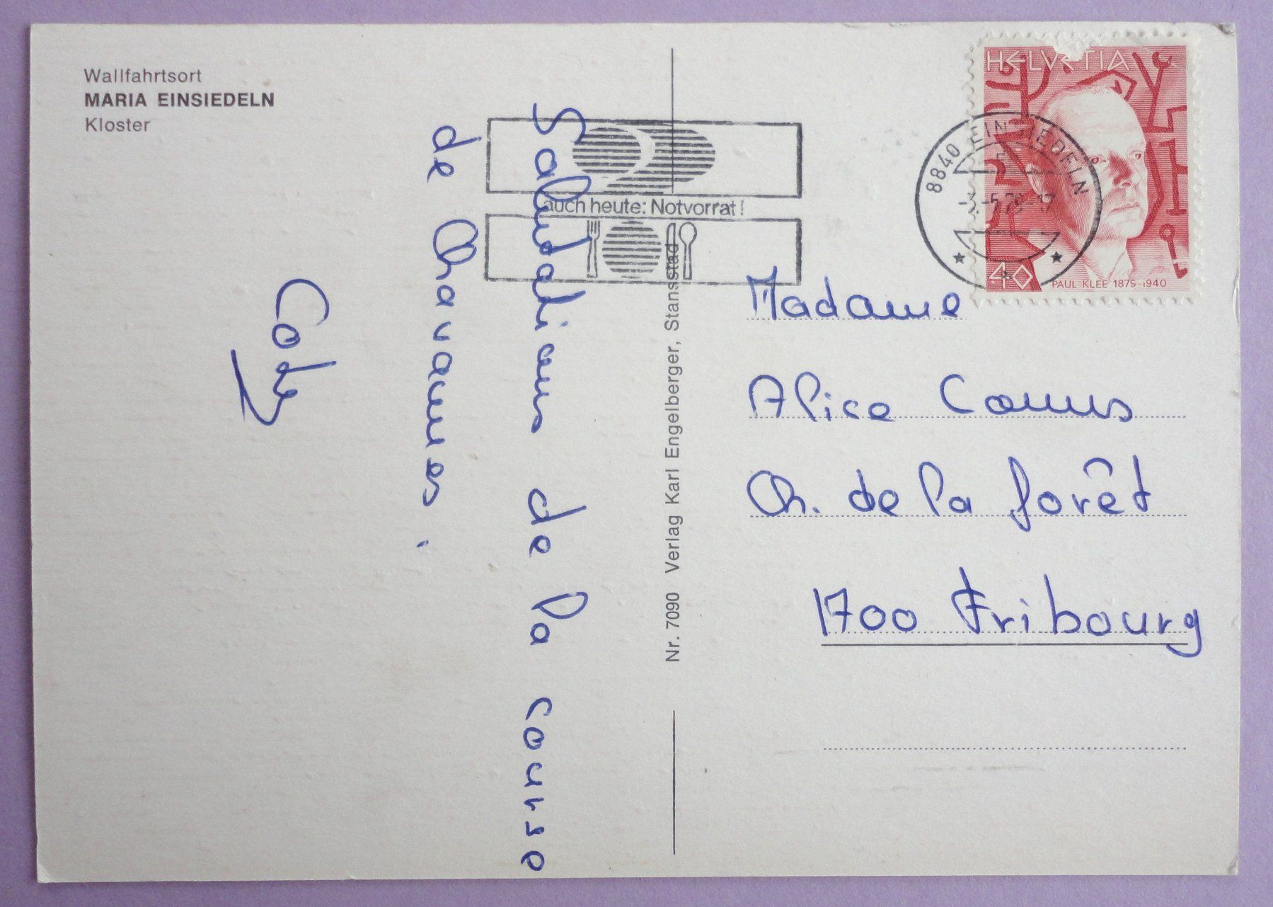 Cartoline postali: Wallfahrtsort Maria Einsiedeln, Kloster – Usato da Fétigny venduto da Billy2miny 1