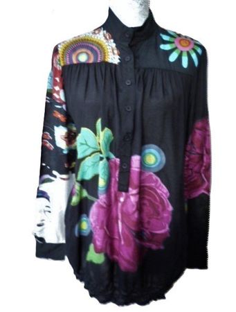 BLICKFANG  Gr. 40/42 tolle Tunika Bluse schwarz bunt s.MASSE