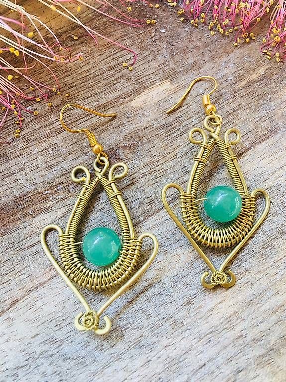 Ohrringe & -stecker: Messing Ohrhänger mit Aventurin - boho- gipsy- ethnic style – Gebraucht aus Oberwil b. Zug von Temuera