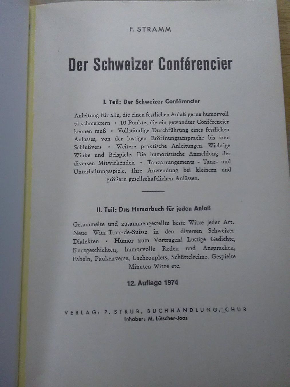 Libri: Der Schweizer Conférencier                          © '1974 – Usato da St. Gallen venduto da elkapone 2