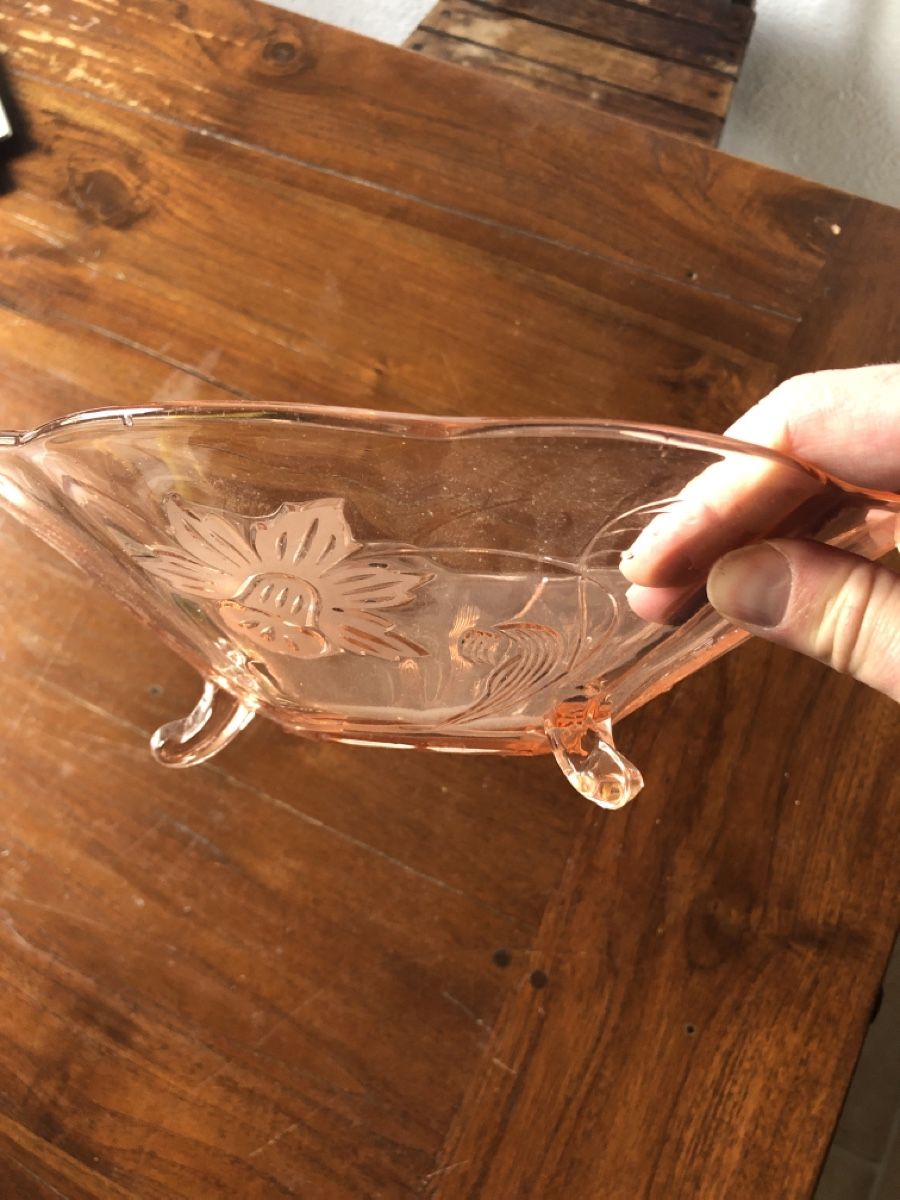 Bicchieri: Rosa Glasschale mit Blumenmuster, Vintage – Usato da Grandval venduto da ChezJerome 1