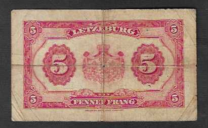 Banconote: Luxembourg  5  Francs  Gebraucht – Usato da Gordola venduto da coinsandnotes 1