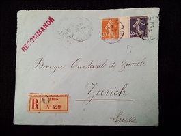 Siegelbrief ,  R Brief Paris - Zürich , 26.11.1911