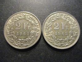 2 x 2.- 1961 + 1963  Superbes pièces   Superbe qualité