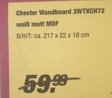 Chester Wandboard weiss matt MDF 217x22x18cm  neu