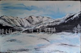 Acrylbild Winterlandschaft 90x60 cm handgemalt -  Unikat