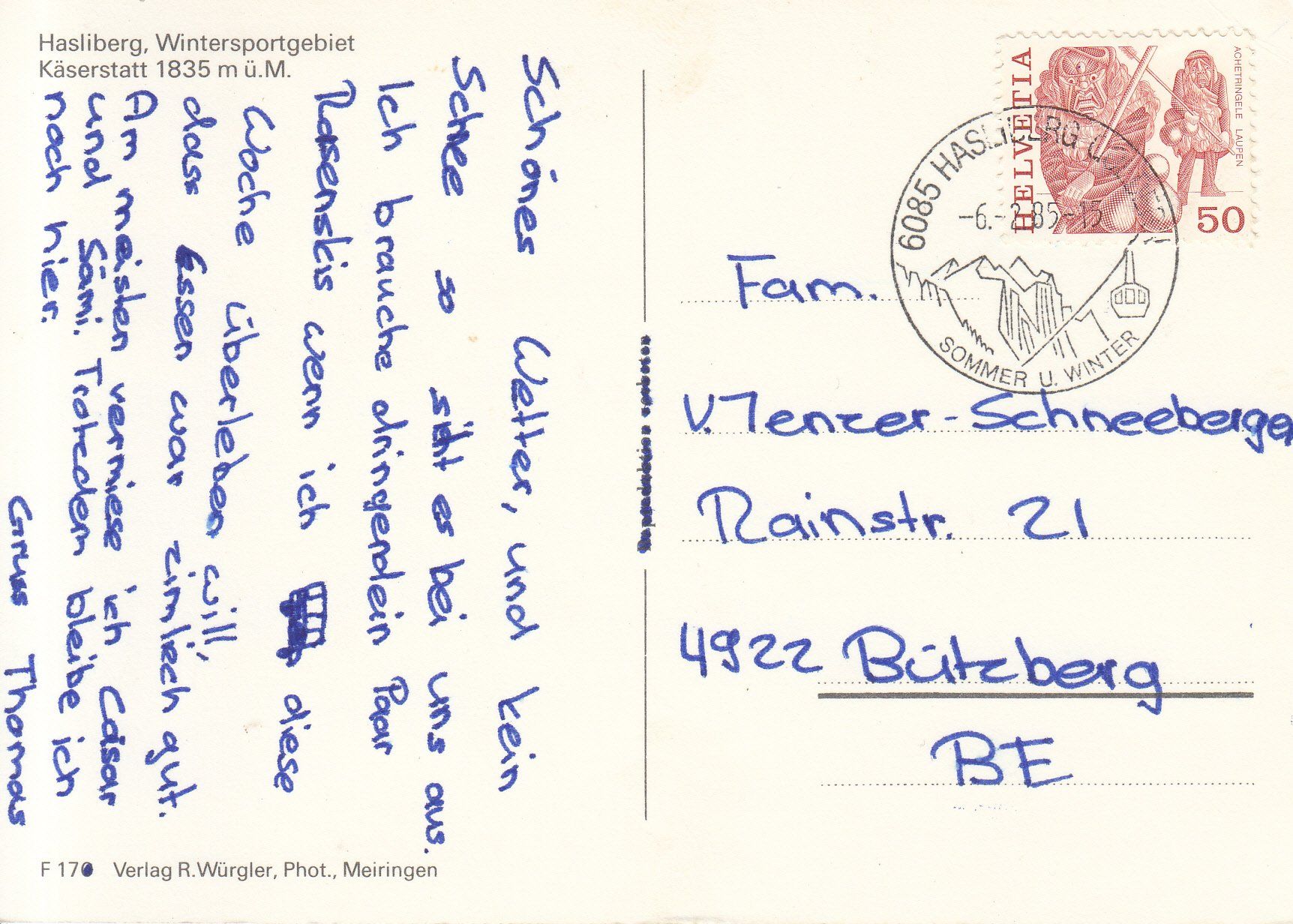 Cartoline postali: Käserstatt 1985 – Usato da Bürglen TG venduto da StampGraf 1