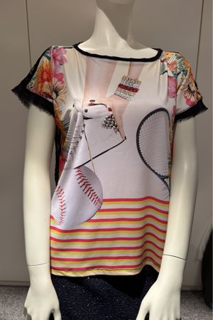 T-shirt sport chic dentelle et strass - dame 40