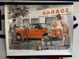 Schulwandbild, Garage, Peugeot 404, Küche, doppelseitig 1970