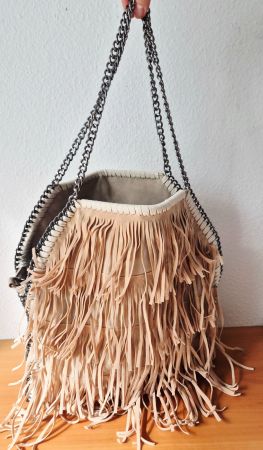 TASCHE BAG FRANSEN LEDER KETTE BEIGE LEDERTASCHE BAG TOP