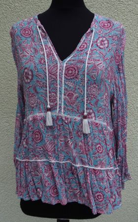 Nile Tunika Bluse rose weiss türkis Gr M (38)