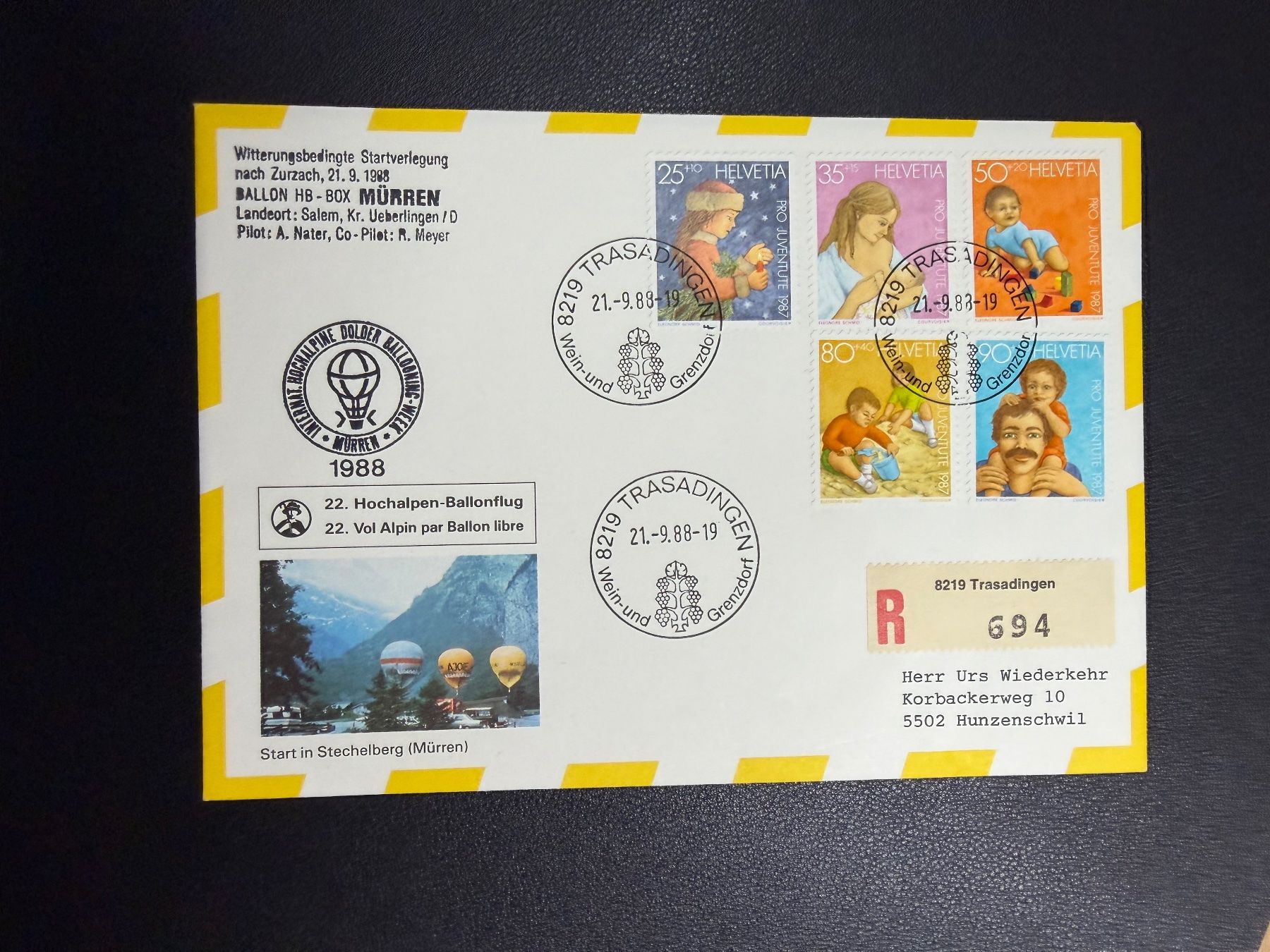 Alle Briefmarken: 22. Hochalpen-Ballonflug 1988 – Gebraucht aus oberrüti von jeanmei
