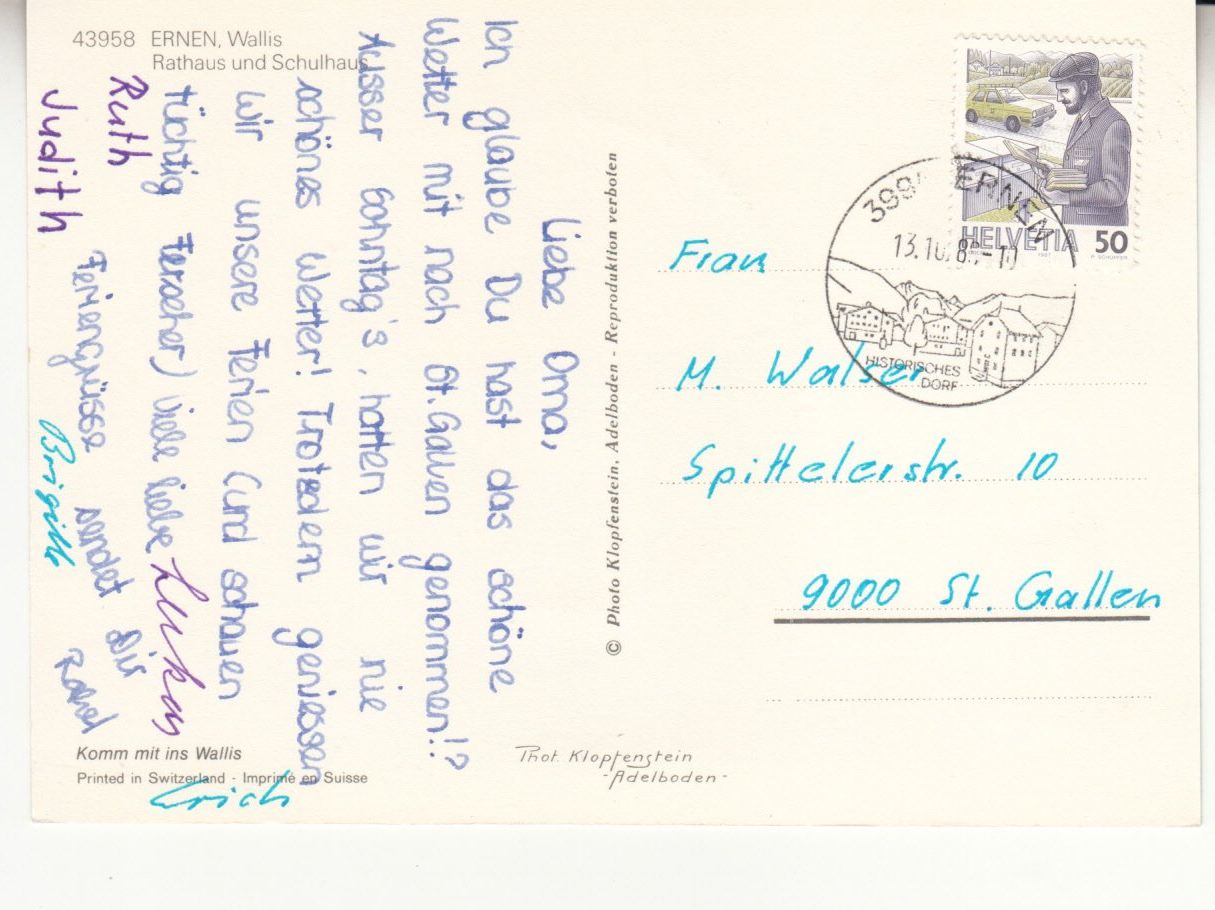 Cartoline postali: Ernen 1988 – Usato da Bürglen TG venduto da StampGraf 1