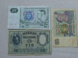 3 Schwedische Kronen Banknoten, 1953-1981, Sammlerstück