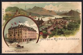 Litho Lucerne, Hotel Du Rutli, Ortsansic