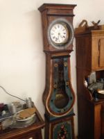 Standuhr, blau bemalt, antik, Morez Uhr