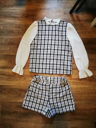 Schickes Tweed-Set mit Bluse & Shorts - Grösse M/L Top!