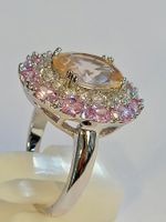 Ring Damen Silber rosa und weisse Steine Grösse 60