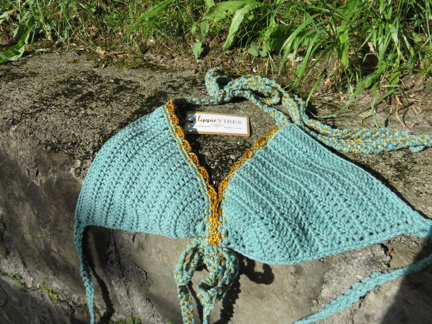 Top: Bikini Top, Strandmode, Baumwolle, handgemacht, Unikat – Nuovo (secondo la descrizione) da Luzern venduto da Krista1