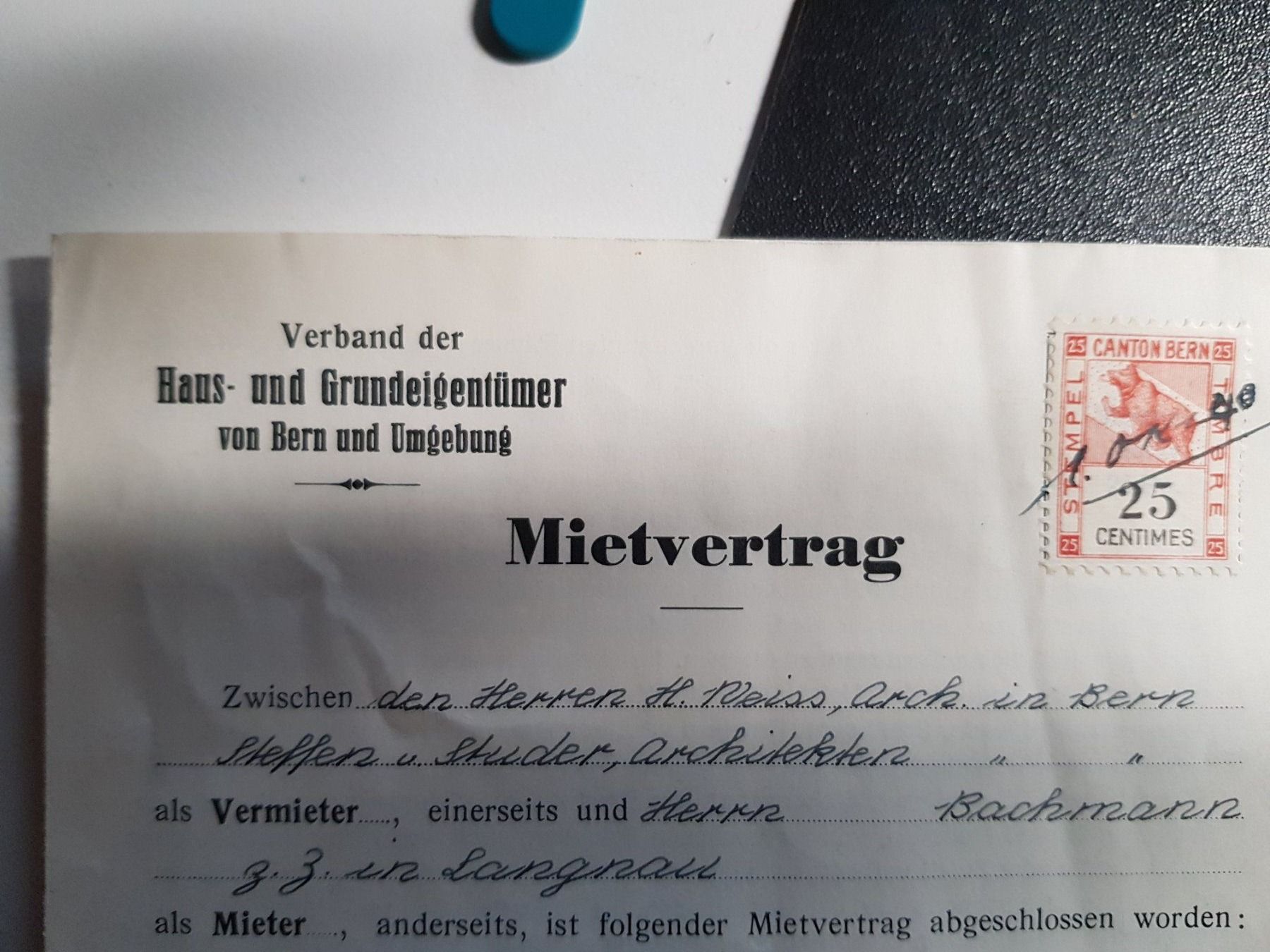Documenti: antiker Miet Vertrag 1940 HEV Bern mit Marke – Usato da Walterswil BE venduto da Lonitti